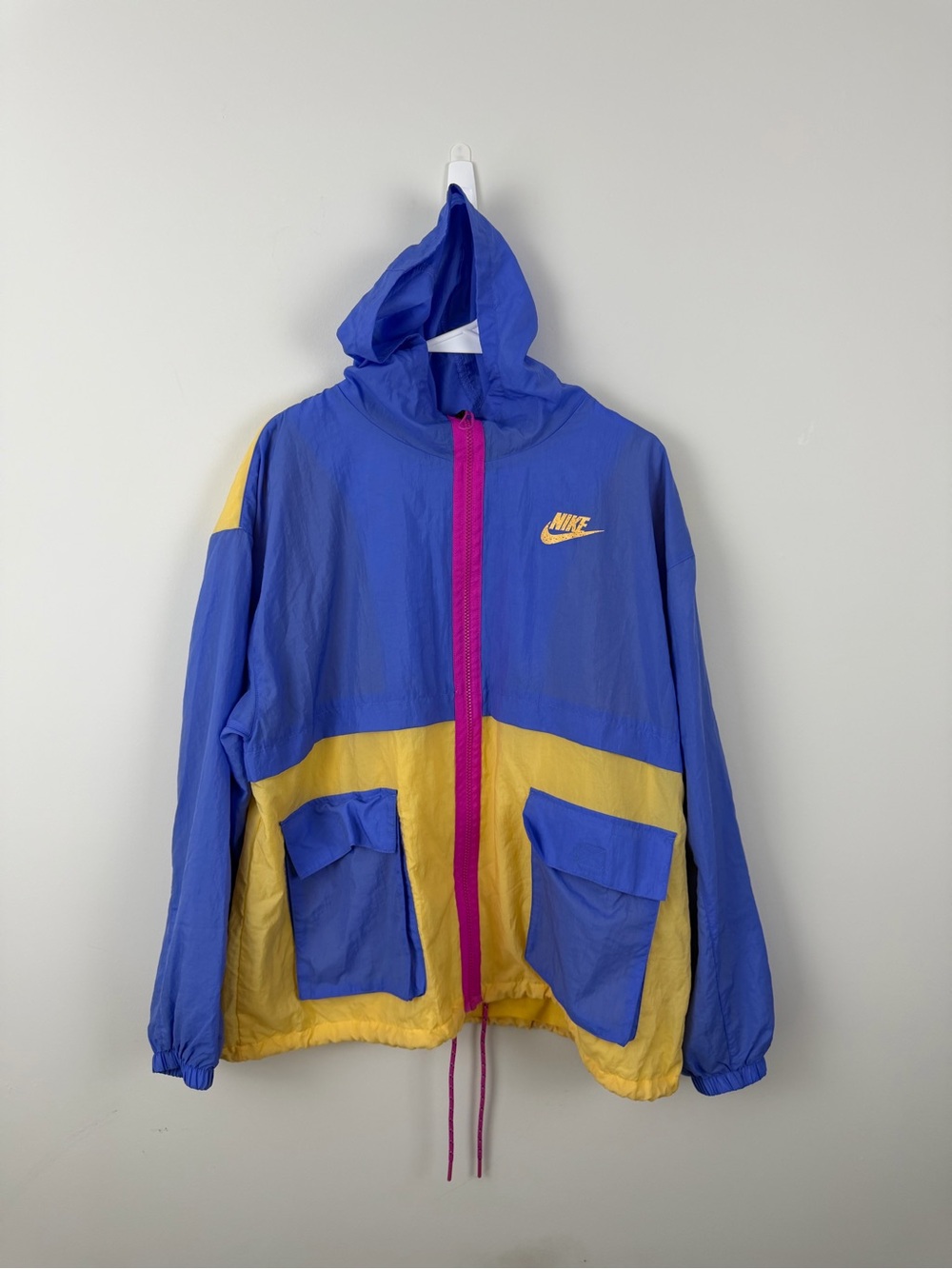 Nike Colorblock Hooded Windbreaker in Blue, Yellow & Pink